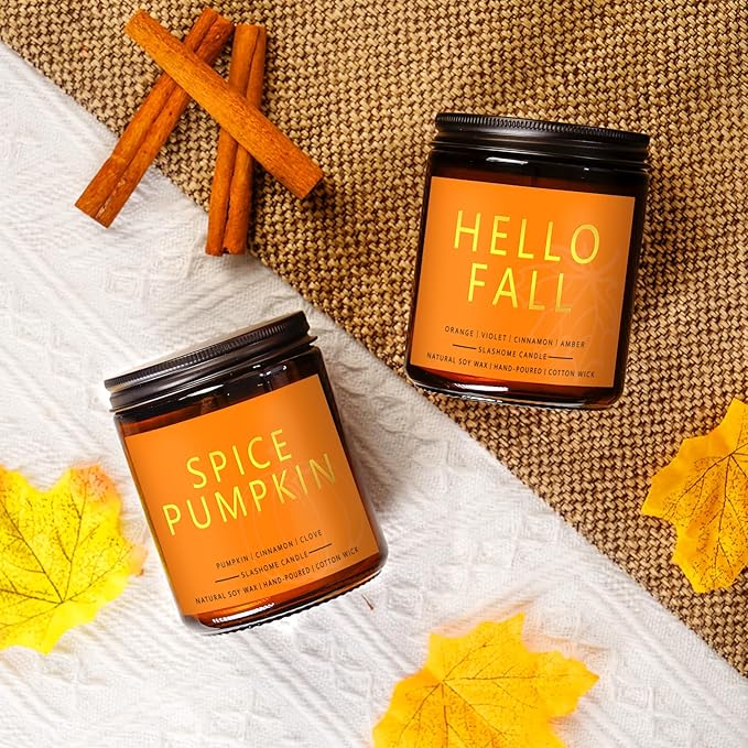 Fall Candles, Scented Soy Candles Set - 7Oz * 6 Pack, Holiday/Birthday/Christmas Gifts for Women & Men, Autumn Scents of Hello Fall/Spice Pumpkin/Apple Cider/Hot CocoaCinnamon & Cedar/Maple Latte