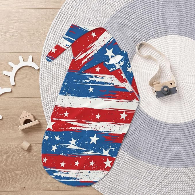 Newborn Swaddle Blankets and Hat Set Soft Cotton Baby Swaddle Wrap Warm Infant Receiving Blanket Flag