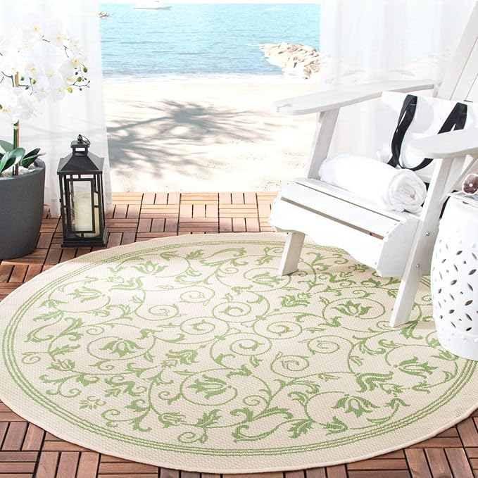 SAFAVIEH Washable Rug Outdoor Courtyard Collection - 6'7" Square, Natural & Brown, Non-Shedding & Easy Cleaning, Ideal for Patio, Backyard, Mudroom (CY2098-3001)