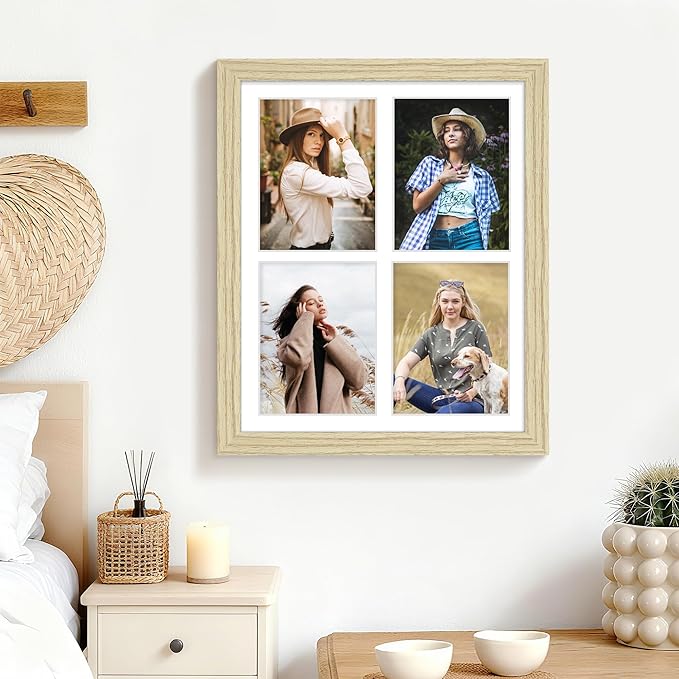 12x16 Picture Frame 5x7 Collage Picture Frame Displays Four 5x7 inch Photos or 12x16 (Without Mat) for Available Horizontal Wall Mounting Display and Vertical Wood Color