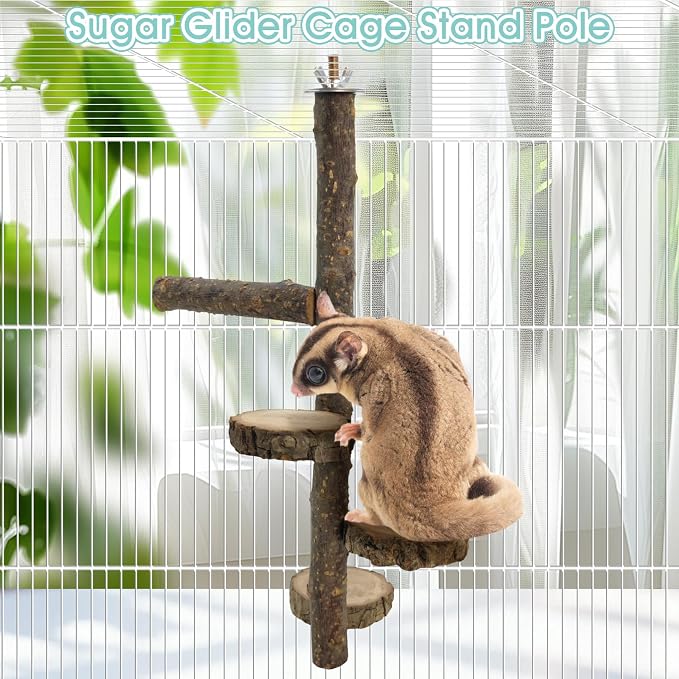 BNOSDM Sugar Glider Toy Natural Fruitwood Round Perch Stand Squirrel Hanging Wooden Climbing Pole Hamster Paw Grinding Perch Small Animal Cage Accessories for Chinchillas Rats Gerbil