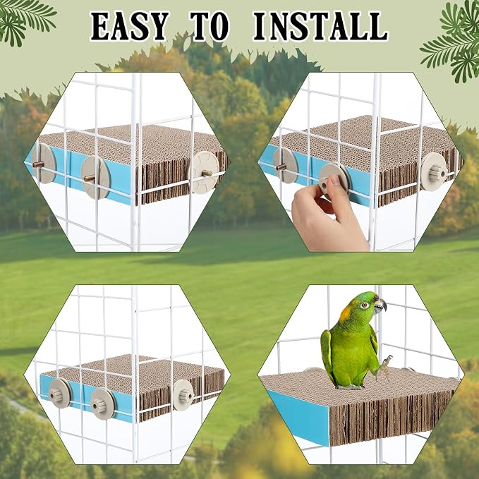Skyygemm 2 Pcs Bird Toys Parrot Perch Stand Cage Accessories, Large | for Macaws Conures Cockatiel Budgies, Corrugated Texture Promotes Claw Grinding, Platforms for Cage Play, Beak Chew Activity