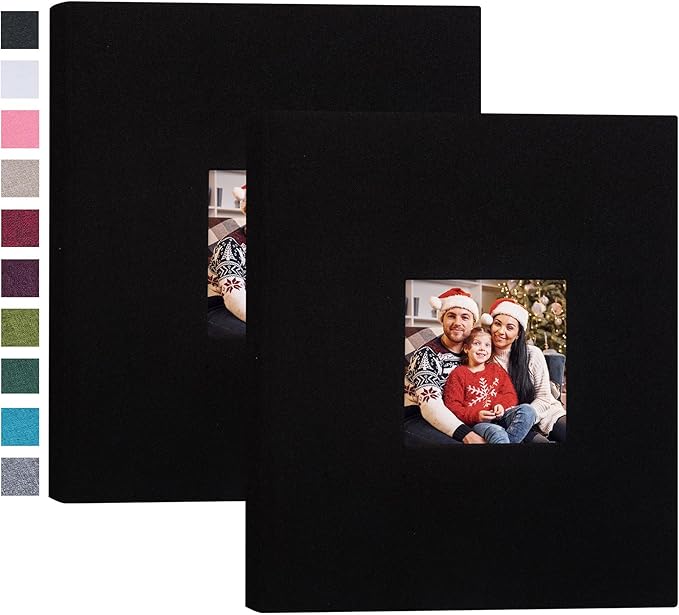 Mublalbum 2 Pack Small 8x10 Photo Album 2 Pack Linen Cover with Display Window Mini Picture Book Each Holds 52 Vertical Pockets for Artwork Postcards or Pictures Storage (Black)