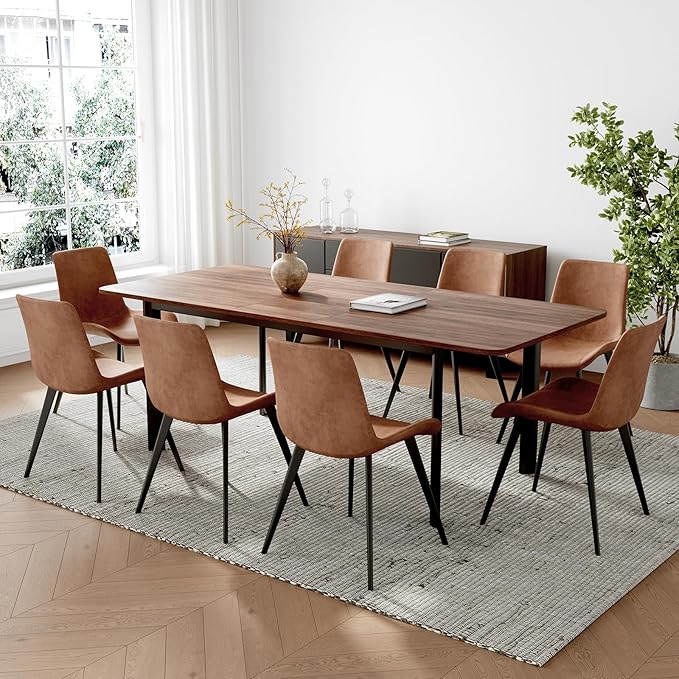63"- 78.7" Extendable Dining Table Set for 8, Modern Kitchen Table with Dining Chairs for 6-8 Person, Thickened Expandable MDF Wooden Table with Metal Leg for Dining Room, Kitchen, Living Room