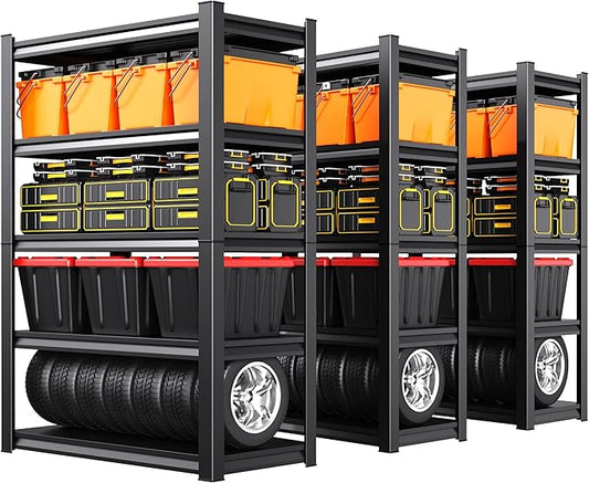 Set of 3 Garage Shelving 5-Tier Heavy Duty Storage Shelves, Adjustable Metal Shelving Unit, Utility Garage Organizer Shelf for Basement, Pantry, Kitchen, Warehouse,15.7" Dx35.4 Wx71.2 H, Black