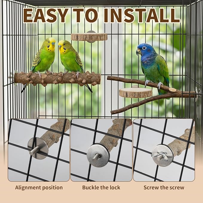 Kintor Bird Perch Set,7pcs Natural Wood Stand for Parakeet Cockatiel Conure | Natural Prickly Ash Wood,Bird Platform Branch Fork Stand,Bird perch Cage Accessories for small medium Parrot Lovebird Budgie