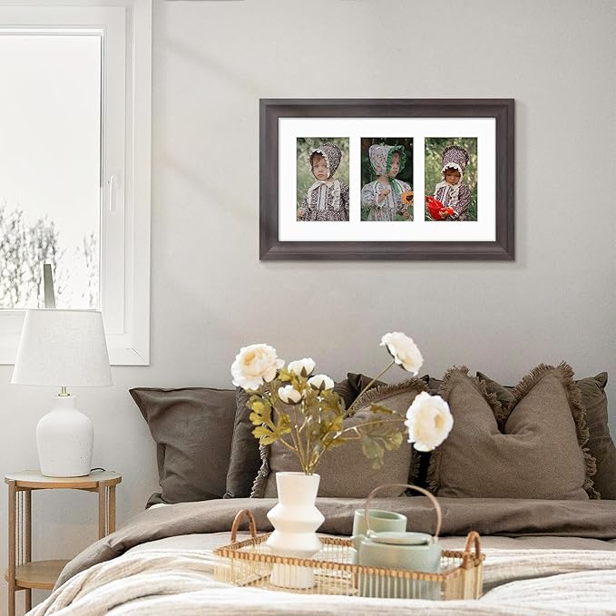 8x14 Picture Frame 4x6 Collage Picture Frame Displays Three 4x6 inch Photos or 8x14 (Without Mat) Wall Decor or Tabletop Walnut