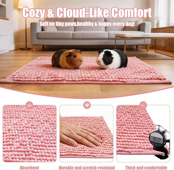 Guinea Pig Cage Liner Mats, Chenille, 16x12 in, 8 Pack, Gray, Beige, Blue, Pink, Reusable Bedding Pad for Cage, Play Area, Travel