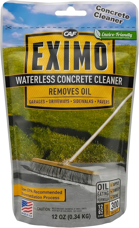 CAF Outdoor Cleaning EXIMO Waterless Concrete Cleaner, Oil Stain Remover for Driveway, Garage Floor, Basement & Walkway Surfaces, Natural Concrete Cleaner Powder Treatment, Covers Large Areas, 0.75 lb