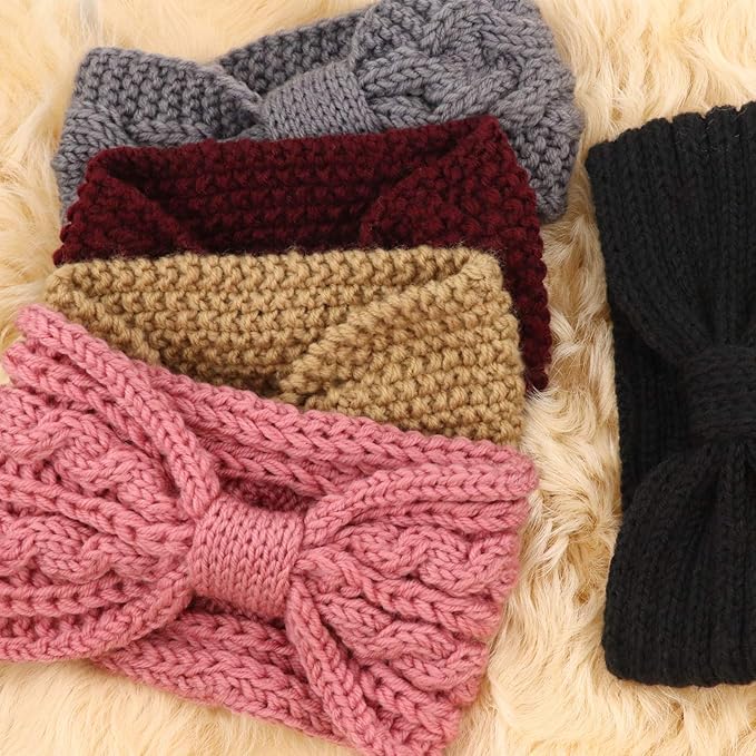 DRESHOW Winter Knit Chunky Headbands for Women Crochet Turban Knitted Ear Warmer Fashion Head Wrap 6 Pack