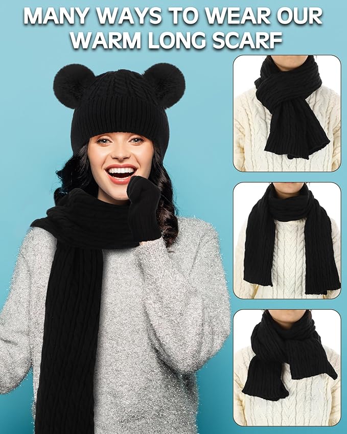 Geyoga 6 Pcs Winter Warm Fleece Knit Hat Long Scarf Touchscreen Gloves Ear Muffs Socks Sets, Winter Warm Gifts for Women
