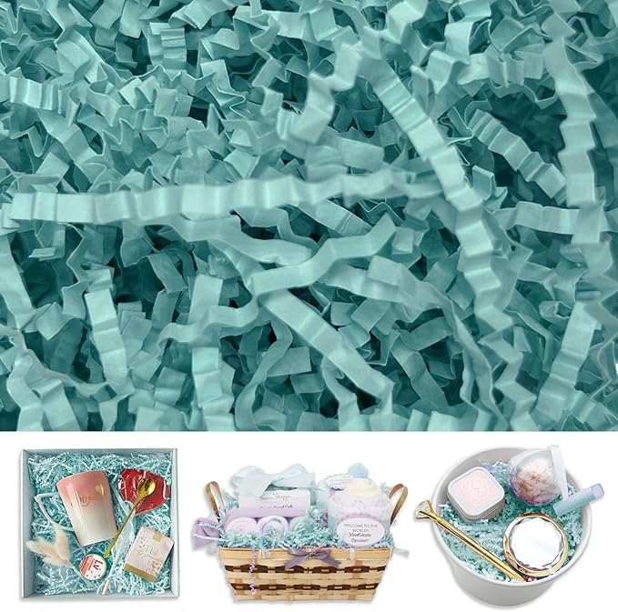 Teal Crinkle Cut Paper Shred Filler, 2 LB Basket Filler Shredded Paper, Confetti Stuffing for Basket Filling, Halloween, Thanksgiving, Christmas, Birthdays, Gift Wrapping, Stuffer Party Supplies