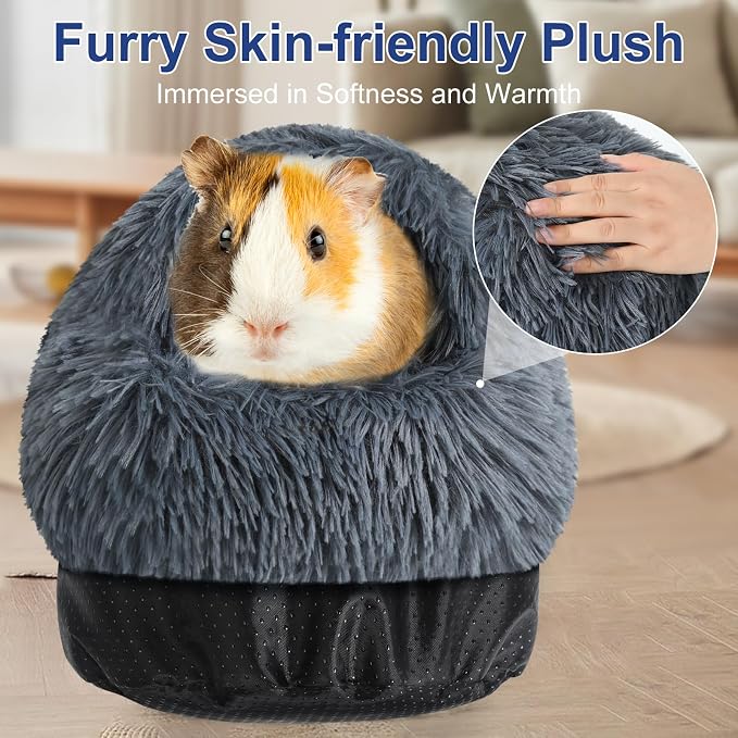 Guinea Pig Hideout, Doughnut Guinea Pig Bed, Rabbit Bunny Hideout(Black) | Washable Hamster Rabbit Bunny Bed with Hooded Cover, Calming Round Cave Beds for Small Animal Bunny Rabbit Hideout