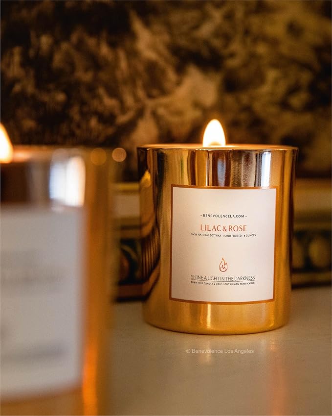 Benevolence LA Lilac & Rose Wood Wick Candles | Soy Christmas Scented Candles for Home | Holiday Candle Gifts for Women and Men | Home Fragrance | Aromatherapy | Bathroom Freshener | 8oz, 45 Hour Burn