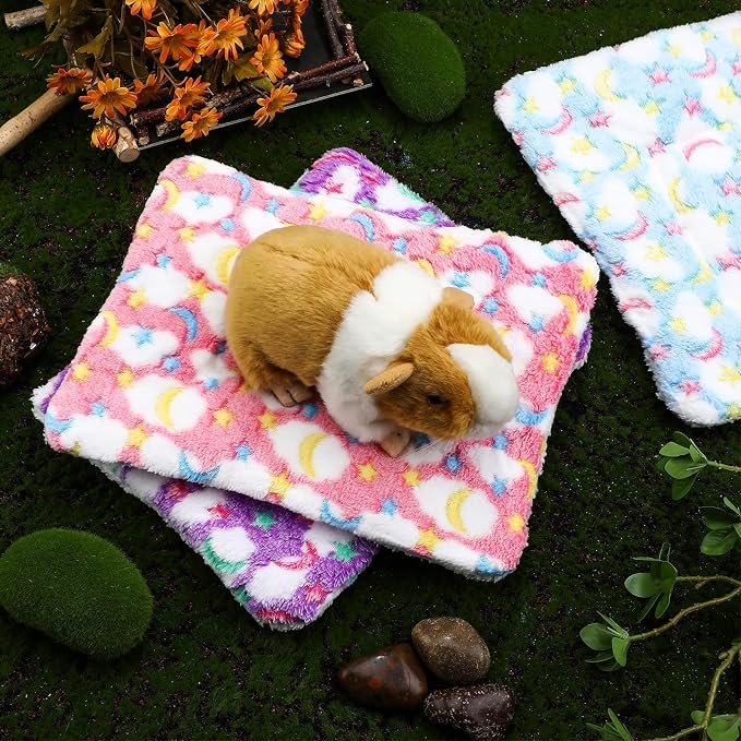Jetec 3 Pcs Guinea Pig Beds, Fleece Small Animal Mats, Moon, Colorful | 10 x 11 in Soft Double Sided Fleece Pad for Rabbit, Hamster, Chinchilla, Rat, Warm Hideout, Cozy Small Animal Cage Bed