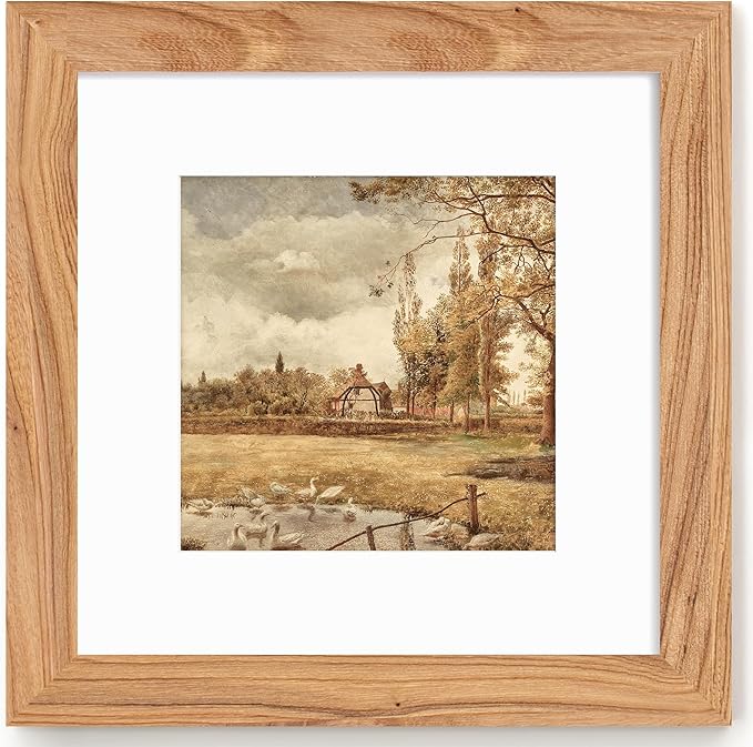 Fun Memories 12x12 Picture Frame, Square Frame with Mat for 8x8 Photo, Solid Elm Wood & Tempered Glass, Rustic Photo Frame Wall & Tabletop Display, Natural, 1 Pack