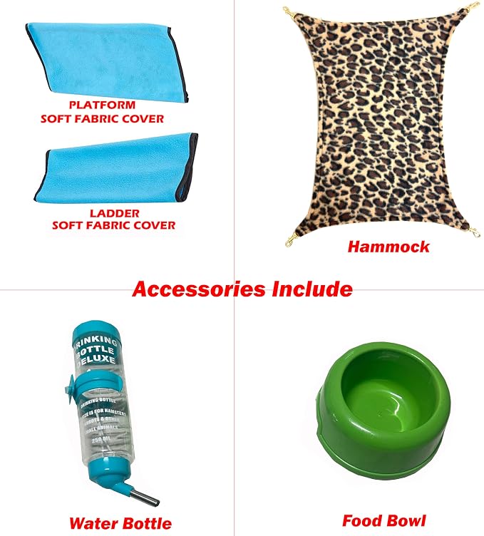 Two Full Story Deluxe Double Unit 4-Tier Chew-Proof Tight 1/2-Inch Bar Spacing Double Durable Front Doors Feisty Ferret Hammock Squirrel Chinchilla Rat Hamster Gerbil Small Animal Critter Rolling Cage