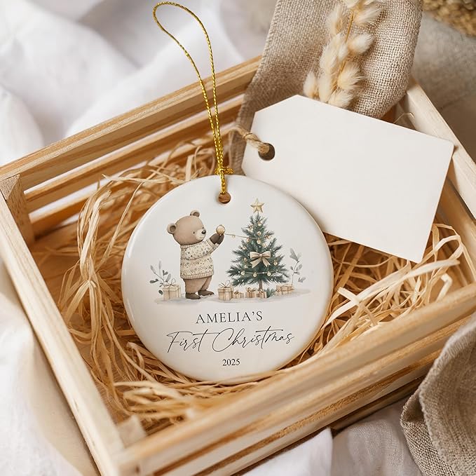 Personalized Baby's First Christmas Ornament 2025 Personalized My First Christmas Ornaments Picture & Name Gift for New Mom, Dad, Grandson or Granddaughter Christmas Tree Keepsake Gift