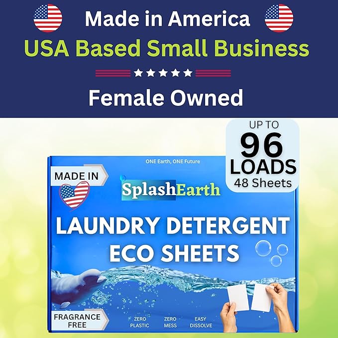 Fragrance-Free Laundry Detergent Sheets – 96 Loads, Hypoallergenic, Plastic-Free & Eco-Friendly, Made in USA, Safe for Sensitive Skin, HE Washer Compatible, Unscented Laundry Strips