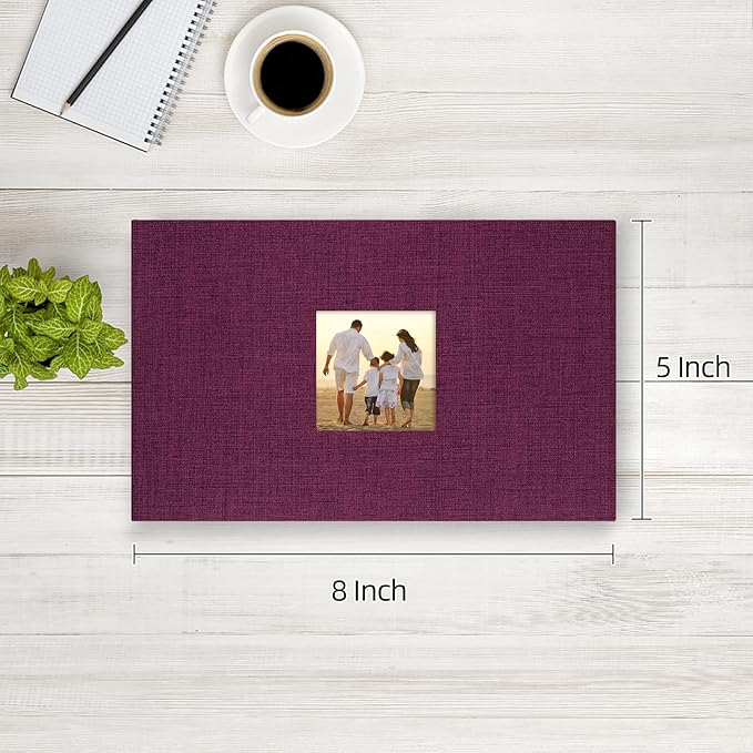 potricher Small Photo Album 4x6 100 Photos Linen Cover Picture Photo Book for Family Wedding Anniversary Baby Vacation (Purple,100 Pockets)