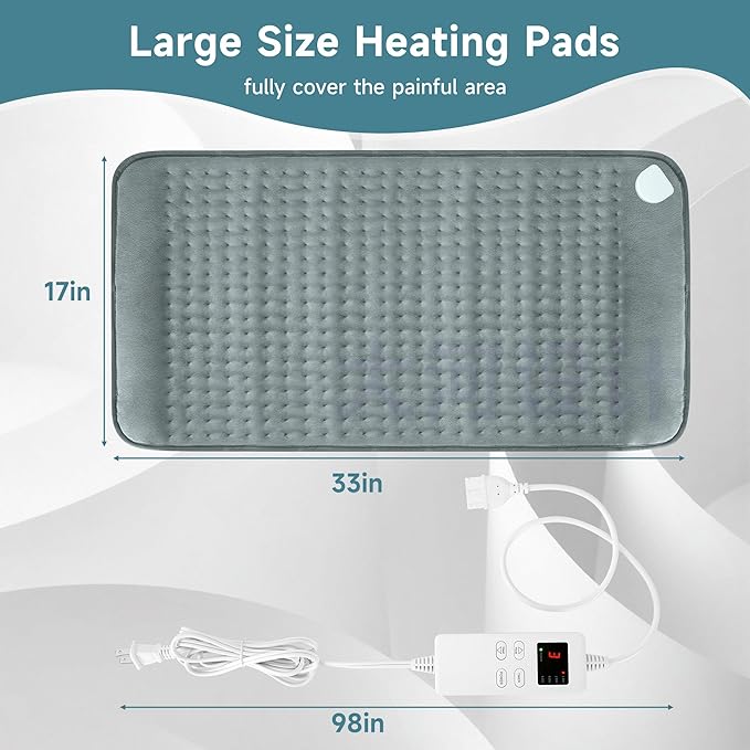 Heating Pad for Mom Christma s Birthday Gifts, 17"x33" Large Heating Pads for Back Pain Period Cramps Relief & Relax, Moist/Dry Heat Pad 6 Heat Levels, 4 Timer Auto Shut Off