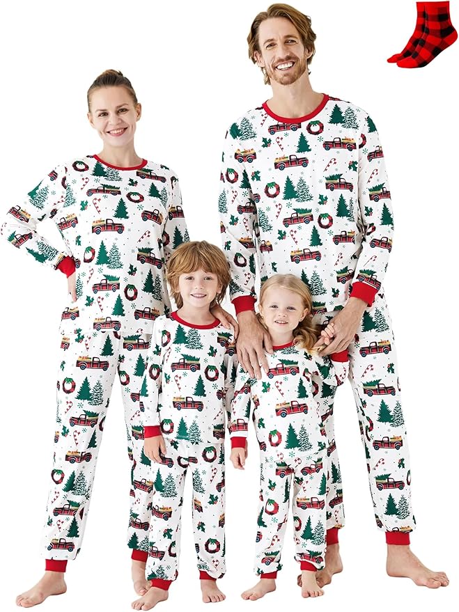 PATPAT Christmas Family Matching Pajama Sets Includes Christmas Socks - Perfect for Family Photos & Holiday Celebrations
