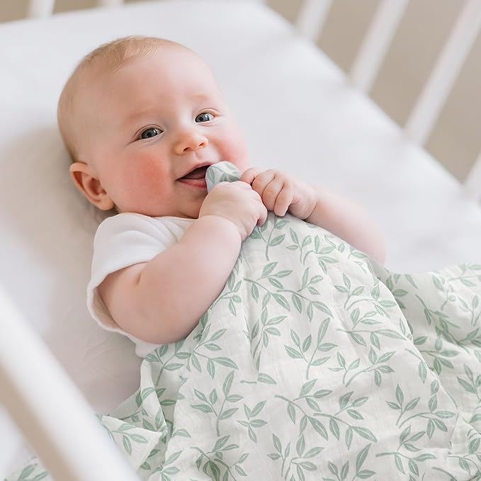 Muslin Swaddle Blankets for Newborn, 4 Pack Organic Cotton Baby Blankets Neutral, Large 31.5 x 43.3 Breathable Soft Receiving Blanket, Essentials Swaddle Wrap Burping Clothes, Sage Green