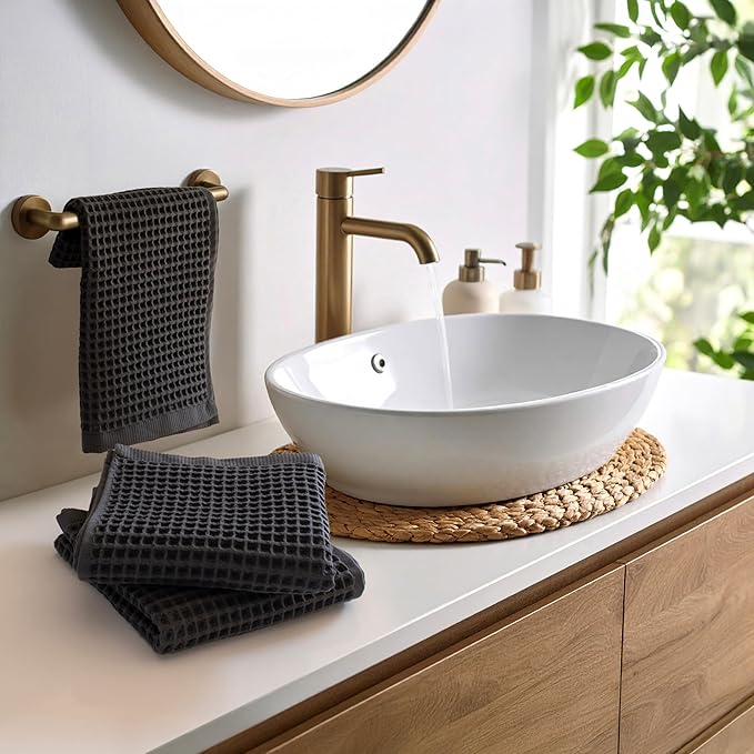 PÜSKÜL - Set of 3 Organic Waffle Hand Towel Gray - Premium Quality, 100% Turkish Cotton, Soft, Quick-Dry, Absorbent, Lint-Free Face Kitchen Hand Towels (Dark Gray, Hand Towels - Pack of 3)