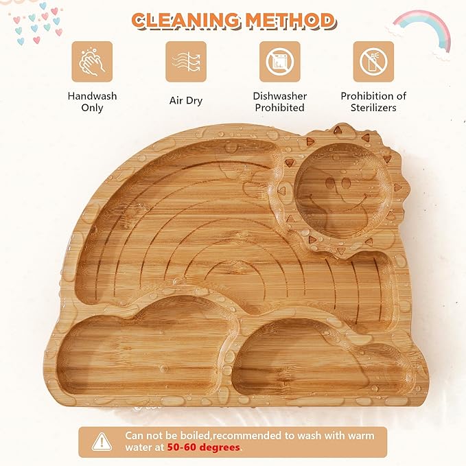 Bamboo Suction Plates Bowls Set for Baby Toddler - Includes Bamboo Bowl, Divided Plate, Silicone Fork & Spoon, All-Natural Baby Feeding Set for Baby-Led Weaning