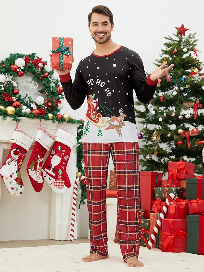 YIJIU Christmas Pajamas Cute Deer Print Long Sleeve Totem PJS Set