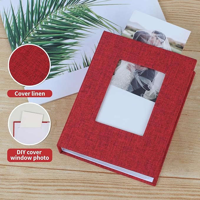 vivinin 2 Pack Photo Album 5x7, Linen Cover Photo Book, Small Photo Album Book for 36 Pockets Hold 72 Pictures, Picture Book for Photos Family Anniversaries Baby Vacations (Red)