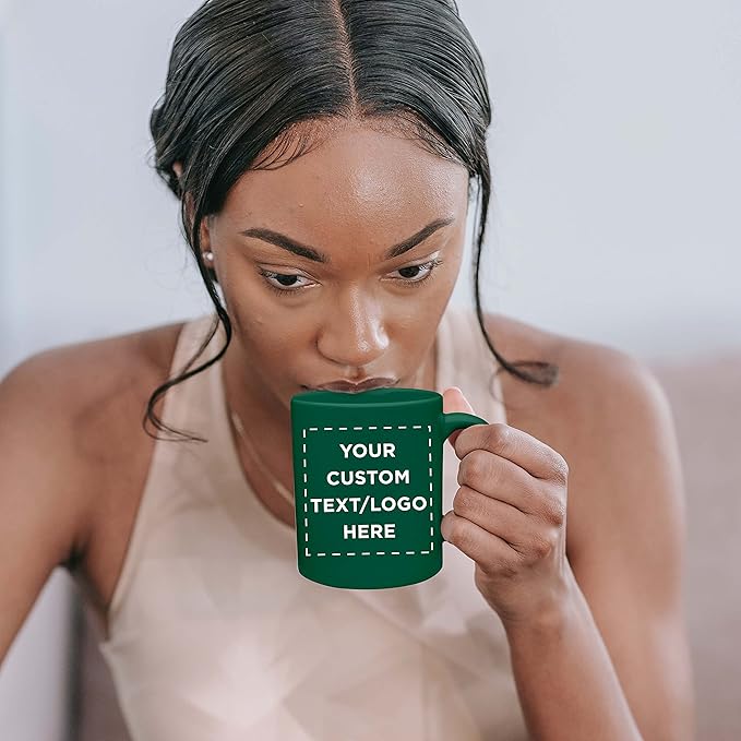 Custom Ceramic Coffee Mugs 11 oz. Set of 100, Personalized Bulk Pack - Coffee cup set, Iced coffee cup, Gaming mug - Green