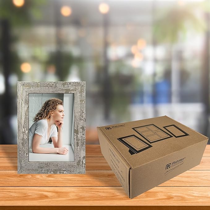 iRahmen 4x6 Picture Frame set of 4, High Definition Glass Distressed Moss Green Frame, 4 x 6 Wood Photo Frames for Desktop Display and Wall Mounting