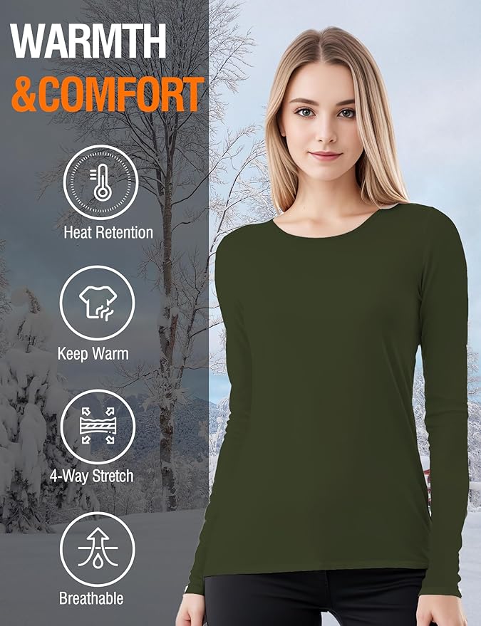 Women's Long Sleeve Thermal Underwear Lightweight Compression Baselayer Shirt Women Clothing Premium Comfort Winter Tops