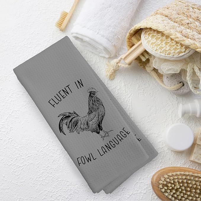Chicken Kitchen Towels Funny Gray Dish Towel with Sayings 16x24 Inches, Chicken Lovers Gifts Decorative Absorbent Dishcloths Tea Towels for Kitchen Bathroom Decor, Humorous Gifts for Women Men