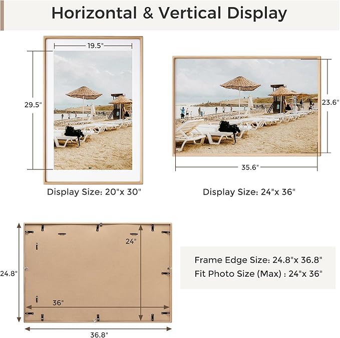 Heimlove 24x36 Picture Frames Natural Oak,Original Wood Hand Make Crafted Poster Frame with Mat to 20x30 Graduation Picture Display,Family Picture,Wedding Picture,Photo,Document Wall Decoration