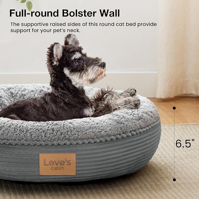 Love's cabin Round Donut Cat and Dog Cushion Bed, 24in Pet Bed for Small or Medium Dogs, Anti-Slip & Water-Resistant Bottom, Soft Durable Fabric Pet Beds, Washable Calming Cat Bed Pure Gray