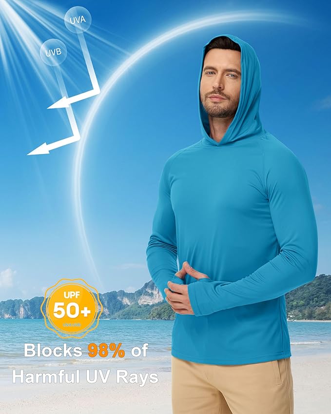 Boladeci Men's UPF 50+ Sun Protection Lightweight Hoodie Shirts Long Sleeve Fishing Shirt SPF UV Hiking Swim