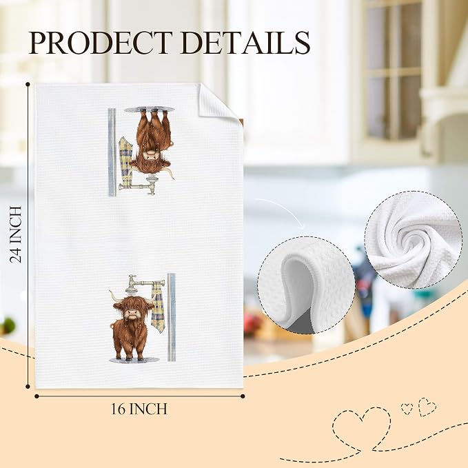 Funny Highland Cow Bathroom Hand Towels, Highland Cow Gifts for Women, Humor Farm Animal Heifer Decorative Hand Towels for Bathroom Washroom Restroom, 16x24 Inch Set of 3