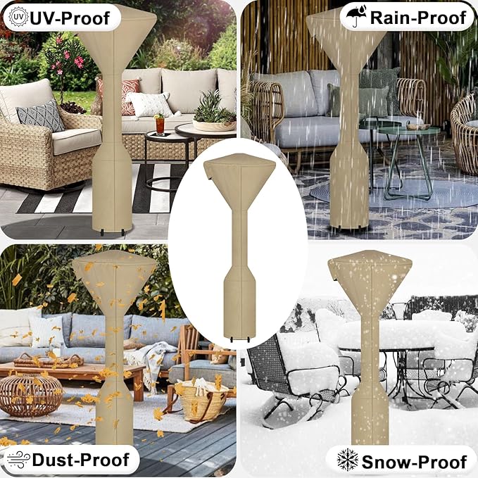 OutdoorLines Waterproof Outdoor Patio Heater Covers with Zipper and Storage Bag, Dust-proof UV-Resistant Windproof Propane Heavy Duty Heater Cover for Standing Heater, 2 Packs-95Hx34Dx19B inch Camel