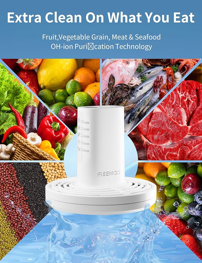 Fruit and Vegetable Washing Machine in Water, Electric Fruit Cleaner Device with OH-ion Purification Technology, Large Reaction Area, for Cleaning Fruit, Vegetable, Rice, Meat and Seafood