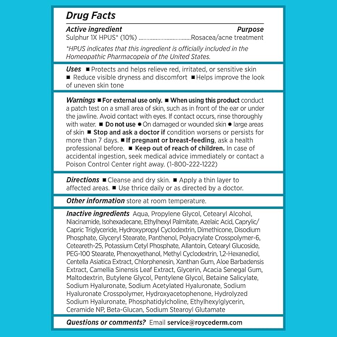 Roycederm Rosacea Treatment for Face with Azelaic Acid – Redness Relief & Corrector – Sensitive Skin Moisturizer for Redness, Bumps & Irritation with & Sulphur, Niacinamide, Centella & Ceramides