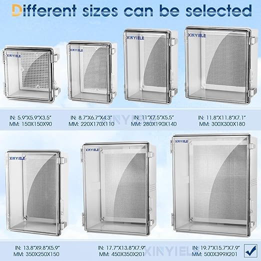 Waterproof Outdoor Project ABS Plastic Junction Box IP67 Weatherproof Dustproof Enclosure with Hinged Cover, Mounting Plate,Wall Brackets for Power Project (Clear,19.7"x15.7"x7.9")
