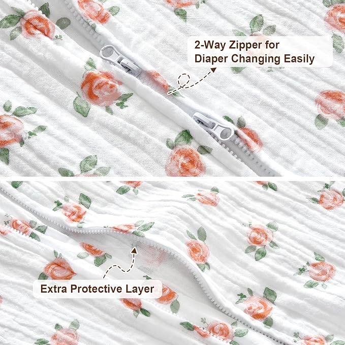 PHF 100% Muslin Cotton Baby Sleep Sacks, 18-24 Months Sleep Sack with 2-Way Zipper, 2 Pack Cooling 0.5 TOG Breathable X-Large Size Sleeveless Baby Wearable Blanket for Baby Girl, Floral