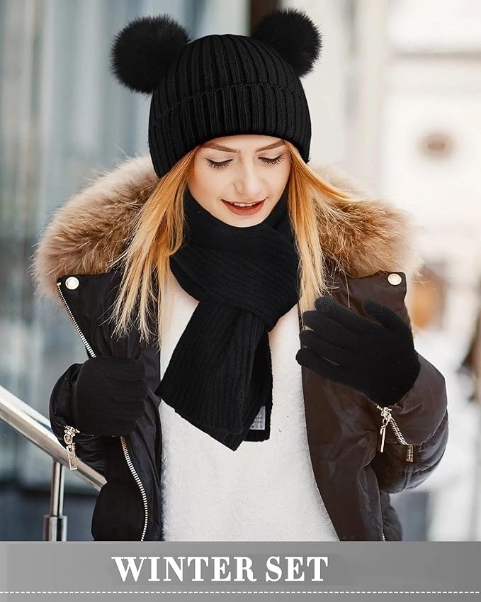 Geyoga 6 Pcs Winter Warm Fleece Knit Hat Long Scarf Touchscreen Gloves Ear Muffs Socks Sets, Winter Warm Gifts for Women