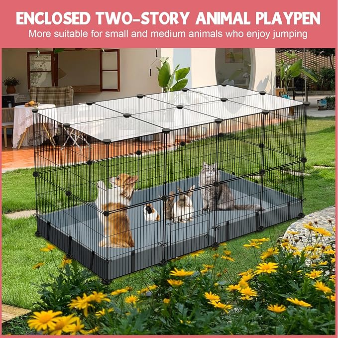 VISCOO 32 Panels Small Animal Playpen,47.5" x 23.7" x 31.5" Pet Playpen | Upgrade Waterproof Mat,Guinea Pigs, Rabbit/Bunny Cage, Bunny/Puppy Play Pen, Indoor Outdoor Portable Metal Fence