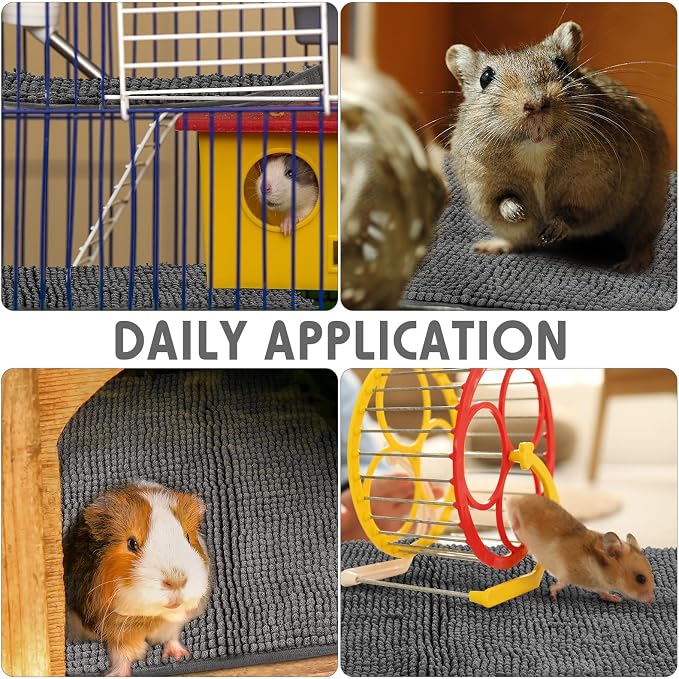 Amylove 4 Pcs Guinea Pig Cage Liner 12 x 12 Inch Washable Chenille Pee Pads Pet Dog Cat Bedding Training Mat Reusable for Small Animals Puppy Bunny Hamster Chinchilla