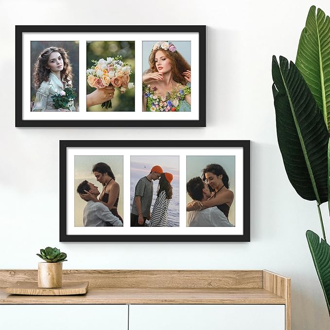 8x16 Collage Picture Frame, 5x7 Collage Picture Frame Displays Three 5x7 inch Photos, or 8x16 (Without Mat) for Available Horizontal Wall Mounting Display and Vertical, Black.