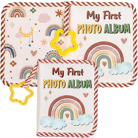 Baby's My First Family Album Soft Photo Cloth Book Boho Rainbow Photo Album Gift Holds 4x6" Pictures Soft Photo Cloth Book With Safety Mirror For Newborn Baby Shower Toddler Kid