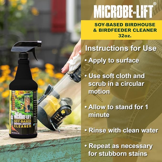Microbe-Lift Soy-Based Bird Feeder & Bird Bath Cleaner Spray – 32 Oz – Safe Cleaning Solution for Birdhouses, Feeders, & Baths – Deodorizer & Non-Toxic Spray for Birds